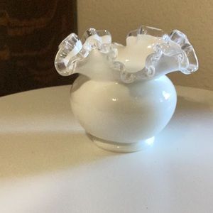 VTG Fenton milk glass silver crusted bowl